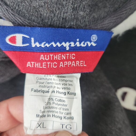 Champion Gray V-Neck Thick Sweatshirt Purple Sleeve Stripes Size XL Vintage 90s - Picture 6 of 14